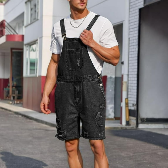 lkfuzj Men's Casual Fashion Solid Color Bib Jumpsuits Sleeveless Zipper Pocket Suspender Cargo Pants,One Piece Soft Cotton Blends,Ripped Comfortable Adjustment Overalls