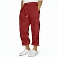 thumbnail image 1 of lkfuzj Men's Casual Fashion Solid Color Capris Pants with Pocket & Drawstring Elastic Waist Ankle Length Cargo Pant for Outdoor, Sports, and Daily Wear, 1 of 6