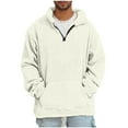 thumbnail image 1 of lkfuzj Men's Casual Flannel Sweatshirt Long Sleeve Fleece Thermal Stand Collar 1/4 Zipper Pullover Running Workout Athletic Shirts Tops - White, 1 of 7
