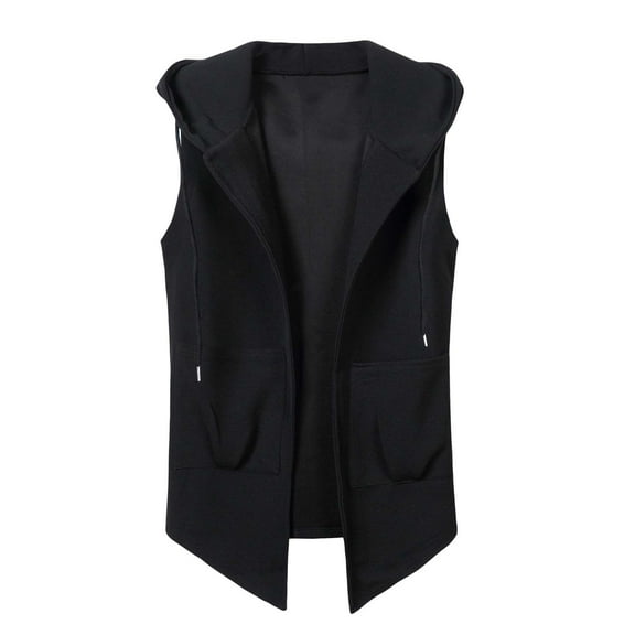 lkfuzj Men's Casual Hooded Vest Lightweight Sleeveless Hooded Jacket Fitness Vest Stylish Men's Vest Tops Cool Men's Tank Blouses Clothing -Black