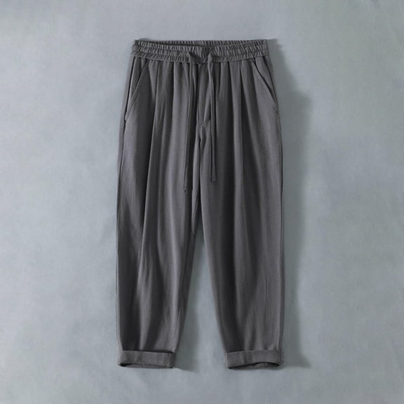 lkfuzj Men's Casual Loose Drawstring Pants - Polyester Fabric, Summer Wear, Outdoor & Daily Use, Breathable & Comfortable