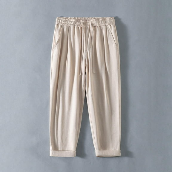 lkfuzj Men's Casual Loose Drawstring Pants - Polyester Fabric, Summer Wear, Outdoor & Daily Use, Breathable & Comfortable