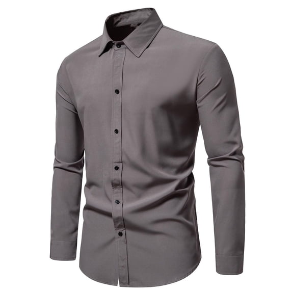 lkfuzj Men's Casual Shirt Button Turn-down Wrinkle Free Blouse Long Sleeve Dress Shirt
