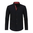 thumbnail image 1 of lkfuzj Men's Casual Shirt Long Sleeve Turn-down Collar Double Breasted Shirt Color Match Top Mens Slim Fit Solid Dress Shirt Cool TShirts Tops For Men Black, 1 of 5