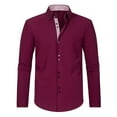 thumbnail image 1 of lkfuzj Men's Casual Shirt Long Sleeve Turn-down Collar Double Breasted Shirt Color Match Top Mens Slim Fit Solid Dress Shirt Cool TShirts Tops For Men Wine, 1 of 5