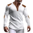 thumbnail image 1 of lkfuzj Men's Casual Solid Color Button Up Round Neck Long Sleeved Shirt White, 1 of 5