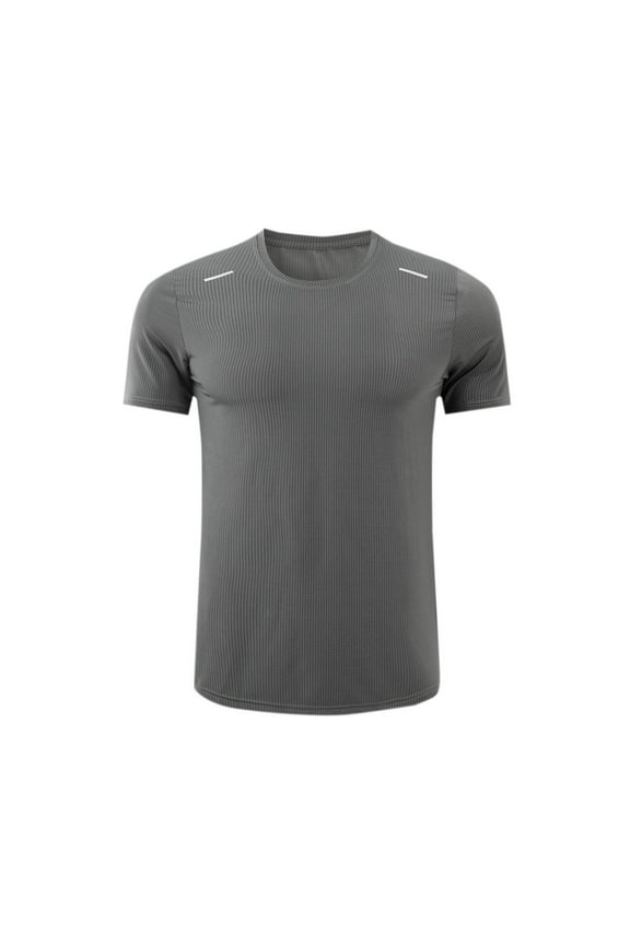Men's Casual Solid Color Elastic Exercise Fitness Round Collar Blouse Chic Summer Men's Tops Charming Mens Shirts Tops Dark Gray