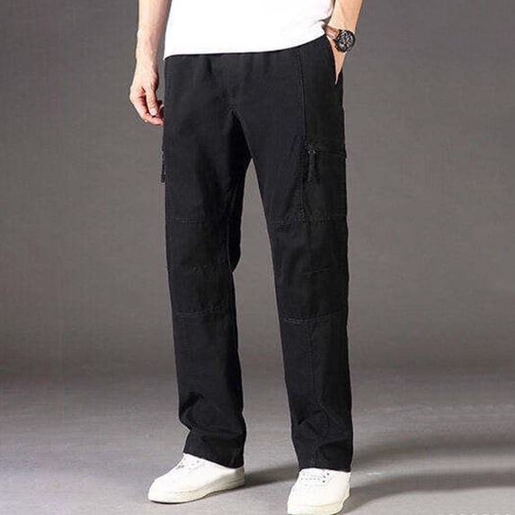 lkfuzj Men's Cotton Blended Elastic Waist Full Length Pants - Breathable & Comfortable, Summer/Spring Casual Wear, Outdoor Activities