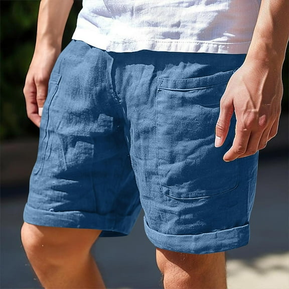 lkfuzj Men's Dress Pants Beach Suit Shorts, Solid Color Button Zipper Elastic Waist Mid-Length Shorts, Stylish Casual Summer Shorts for Outdoor Wear