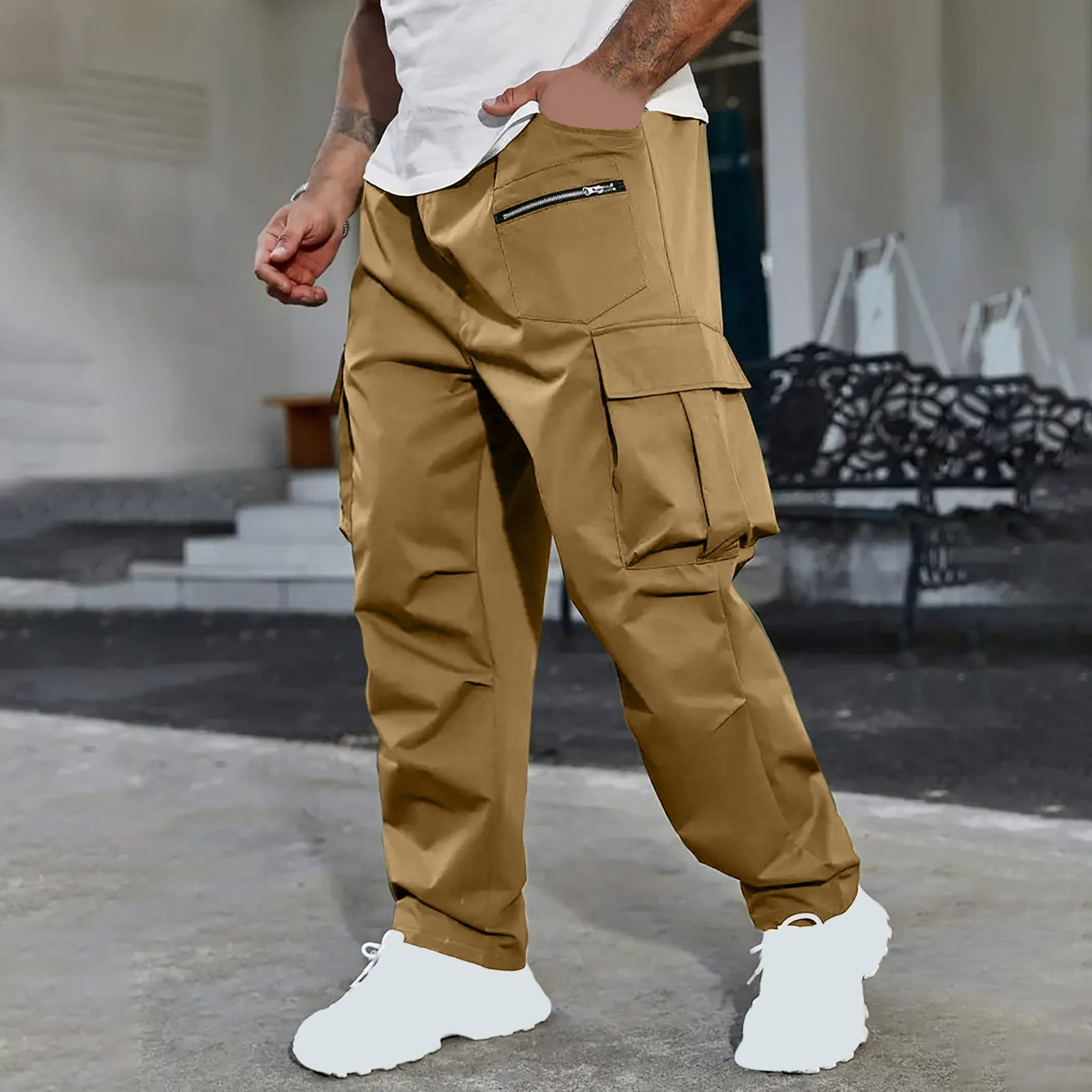 lkfuzj Men's Elastic Quick-Dry Business Casual Pants with Three