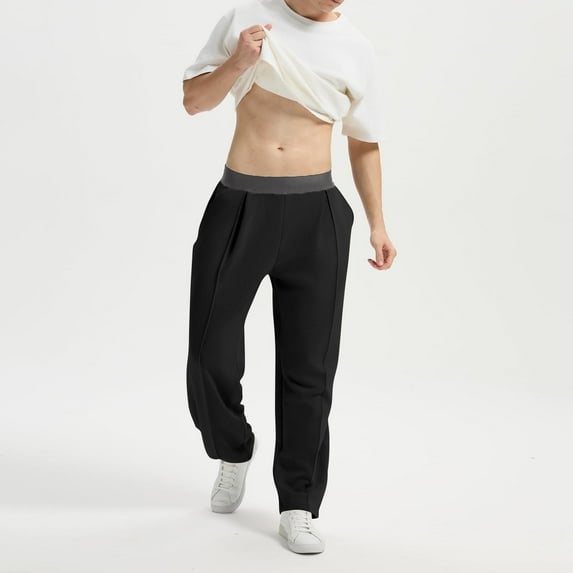 lkfuzj Men's Fashion Casual Comfy Solid Color Summer Suit Pants - Elastic Waist, Pockets, High Waist, Sashes, Waist-Closing Effect, Solid Pattern, Sporty, for Outdoor, Casual, Daily