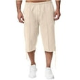 thumbnail image 1 of lkfuzj Men's Fashion Solid Drawstring Elastic Waist Pocket Casual Sweat Capris Pants Comfortable Trousers Cool Pants Mens Trendy Trousers for Athletic Jogging Training Casual Beige, 1 of 8