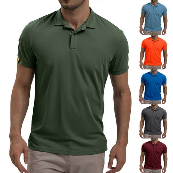 lkfuzj Men's Fashion T-shirts - Short Sleeve Regular Fit Pullover Tops Classic Solid Casual 3 Button Collared Tee Top - Light Blue