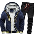 thumbnail image 1 of lkfuzj Men's Fashion And Winter Loose Casual Solid Color Jacket + Pants Two-piece Suit Comfortable Trousers Cool Sweatpants Mens Trendy Trousers for Athletic Jogging Training Casual Dark Blue, 1 of 5