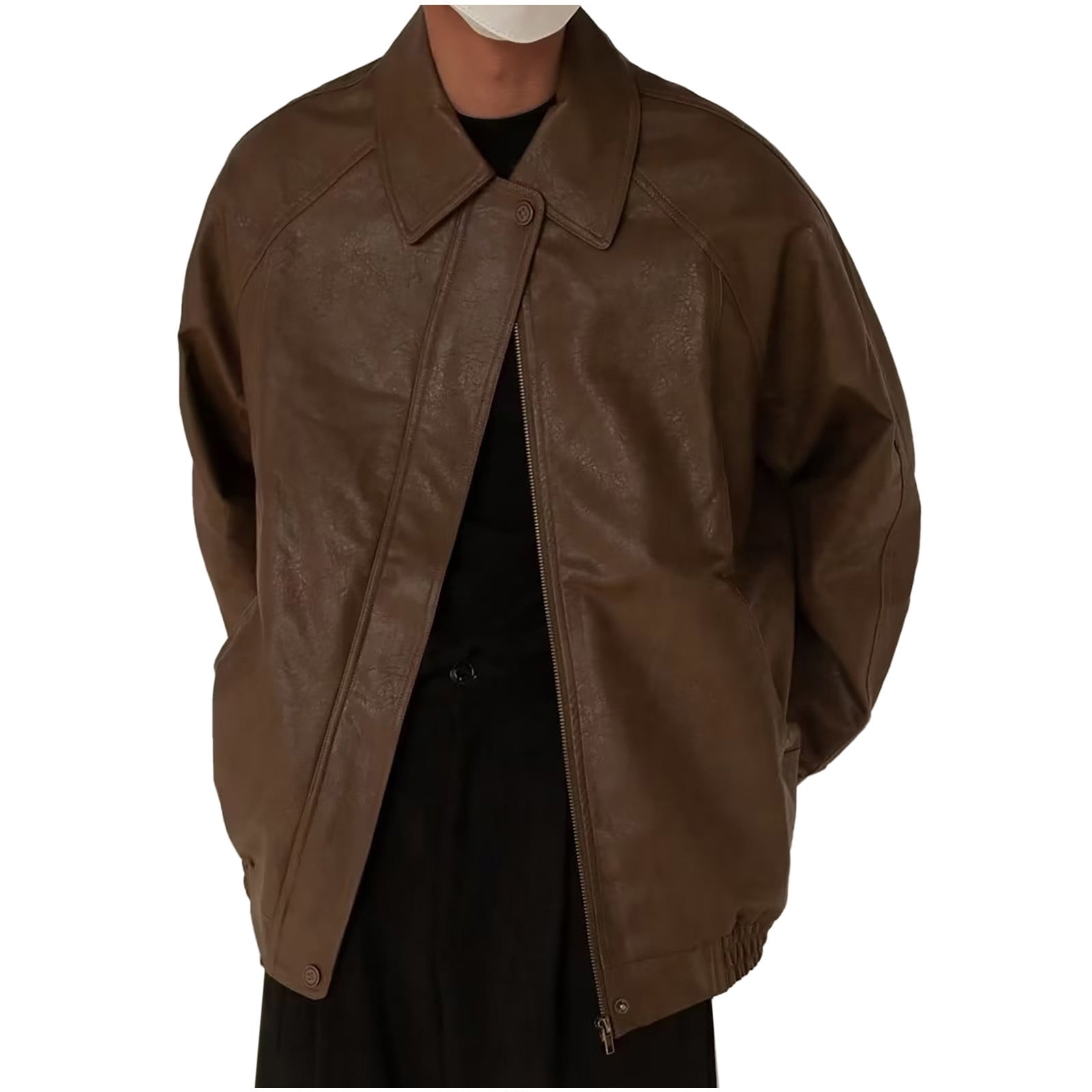 lkfuzj Men’s Faux Leather Jacket Cool Biker Jackets Lapel Casual Loose Heavy Distressed Lightweight Leather PU Outwear Coat - Coffee
