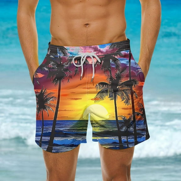 lkfuzj Men's Hawaiian Print Stretch Shorts | Summer Beach Casual Multi-Scene Elastic Waist Pants