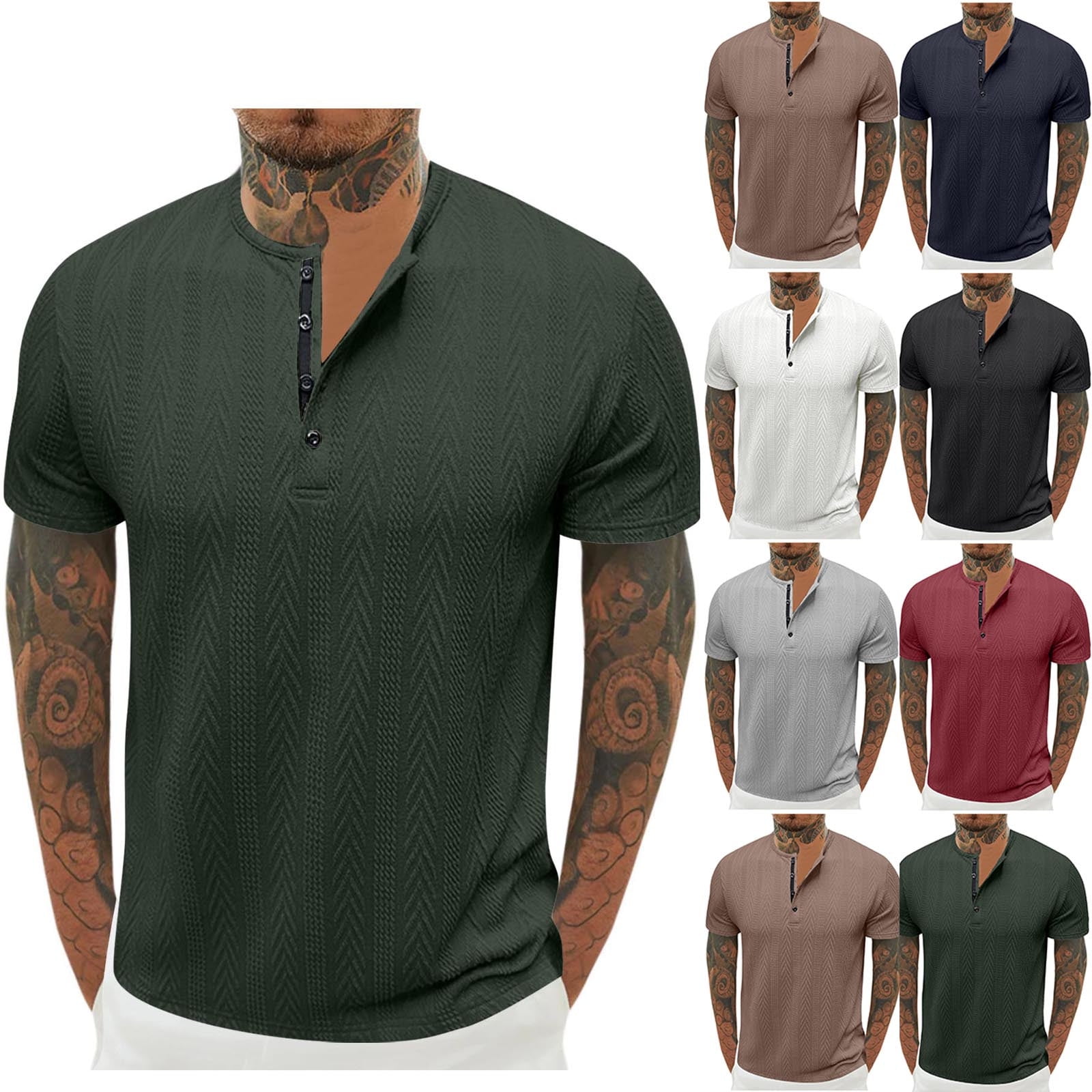 Men's Short Sleeve Henley Shirt - Slim Fit Button Tee With Pocket, Steel Blue, Soft & Breathable