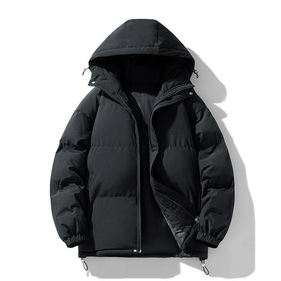 lkfuzj Men's Hooded Puffer Jacket Stretch Packable Coat Lightweight Puffer Insulated Down Jacket - Black