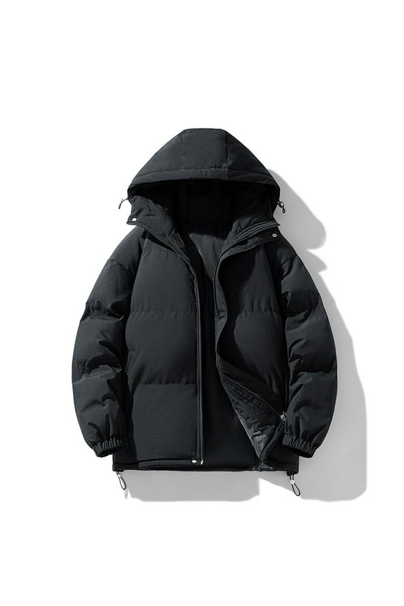 Men's Hooded Puffer Jacket Stretch Packable Coat Lightweight Puffer Insulated Down Jacket - Black
