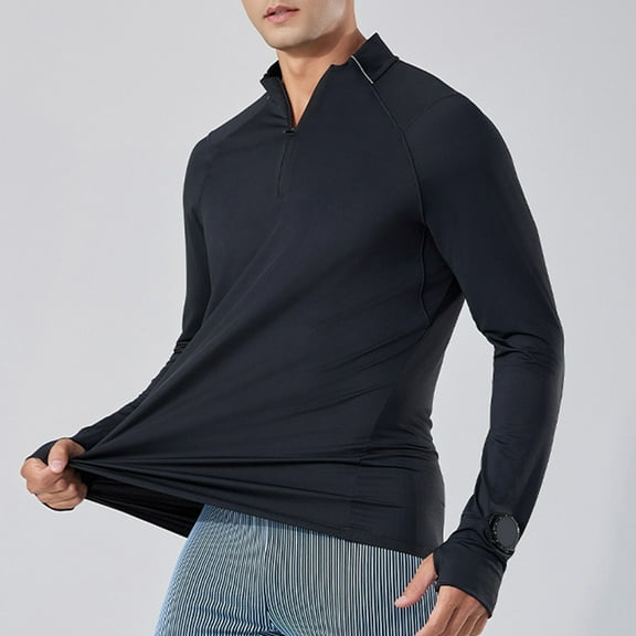 lkfuzj Men's Lightweight Breathable And Sport Train Solid Color Zipper Long Sleeve Stand Collar Shirt 2024 New Trendy Mens Regular Fit Dress Shirt Comfy TShirts For Men Black