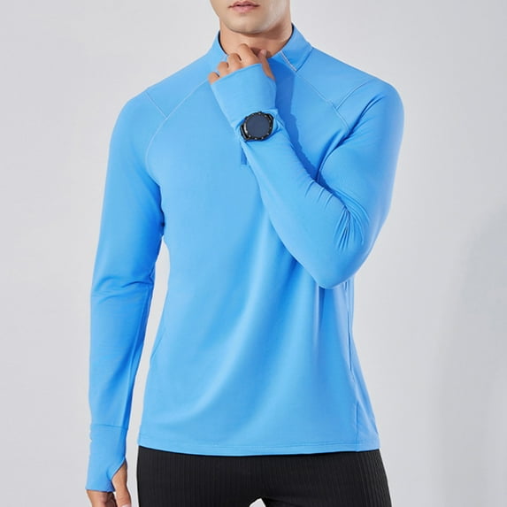 lkfuzj Men's Lightweight Breathable And Sport Train Solid Color Zipper Long Sleeve Stand Collar Shirt 2024 New Trendy Mens Regular Fit Dress Shirt Comfy TShirts For Men Blue