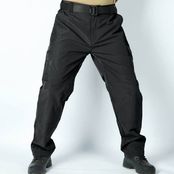 lkfuzj Men’s Lightweight Polyester Work Pants | Elastic Drawstring Waist & 6 Utility Pockets | All-Season Outdoor Hiking, Gym & Casual Pants for Men