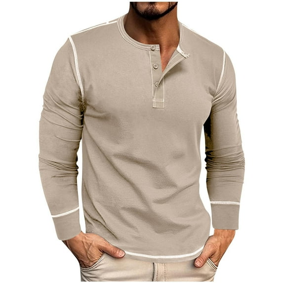 lkfuzj Men's Long Sleeve Henley Shirts 3-Button Fall Winter Casual Sweatshirt Athletic Workout Pullover Shirts Top - Apricot