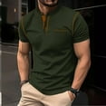 thumbnail image 1 of lkfuzj Men's Patchwork Button-Up Short Sleeve Stand Collar Top Stand Collar Top/Shirt Soft Summer Gentlemen's Tops Charming Mens Tops Army Green, 1 of 6