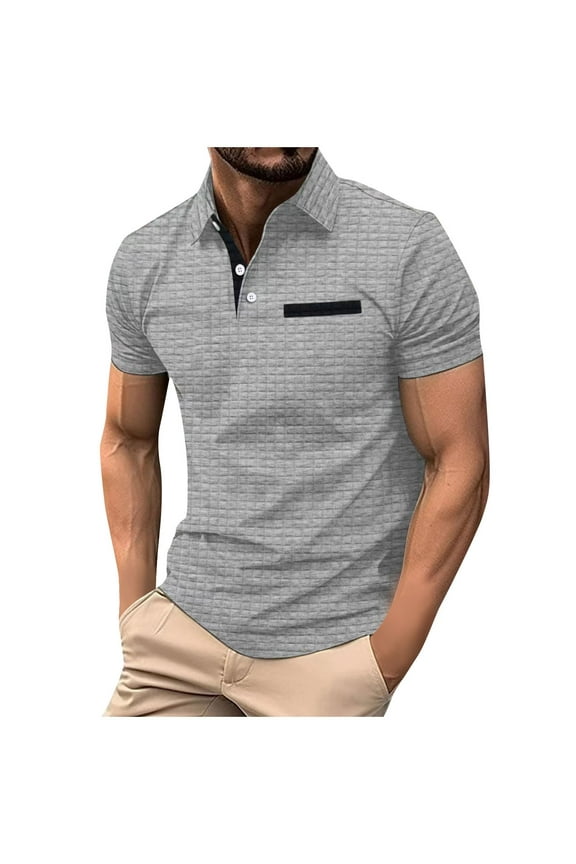 Men's Polka Gradient Lapel Button Sport Short-Sleeved Lapel Top Shirt Chic Summer Tops For Men Cool 2024 Summer Shirts Tops Gray