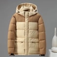 thumbnail image 1 of lkfuzj Men's Puffer Jacket Hooded Winter Coat Warm Thicken Cotton Outerwear Unisex Fashion Long Sleeve Hooded Jacket Zippered Patchwork Collar Warm Bread Padded Coat Tops - Khaki, 1 of 7