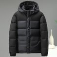 thumbnail image 1 of lkfuzj Men's Puffer Jacket Hooded Winter Coat Warm Thicken Cotton Outerwear Unisex Fashion Long Sleeve Hooded Jacket Zippered Patchwork Collar Warm Bread Padded Coat Tops - Black, 1 of 9