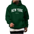 thumbnail image 1 of lkfuzj Men's Pullover Hoodie Loose Fit Ultra Soft Hooded Sweatshirt With Pockets Casual NEW YORK Letter Printing Drawstring Athletic Workout Sweatshirt Tops - Army Green, 1 of 5