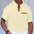 thumbnail image 1 of lkfuzj Men's Pullover V-Neck Lapel Sports Short Sleeve Top With Pockets Top/Shirt Soft Summer Gentlemen's Tops Cool Men And Boys's Tops Khaki, 1 of 6