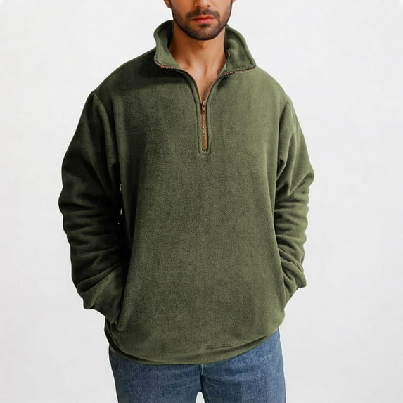 lkfuzj Men's Quarter Zip Pullover Fashion Polar Fleece Sweatshirts with Pockets Casual Outdoor Running Workout Athletic Pullover Tops - Army Green