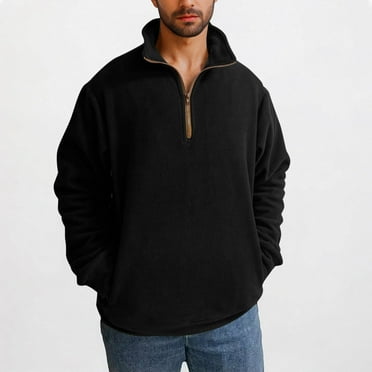 lkfuzj Men's Quarter Zip Pullover Fashion Polar Fleece Sweatshirts with Pockets Casual Outdoor Running Workout Athletic Pullover Tops - Black