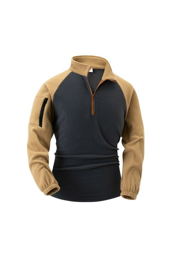 Men's Quarter Zip Pullover Tops Casual Polar Fleece Lined Patchwork Long Sleeve Golf Shirts Midweight 1/4 Half Zip Sweatshirts with Pockets - Black