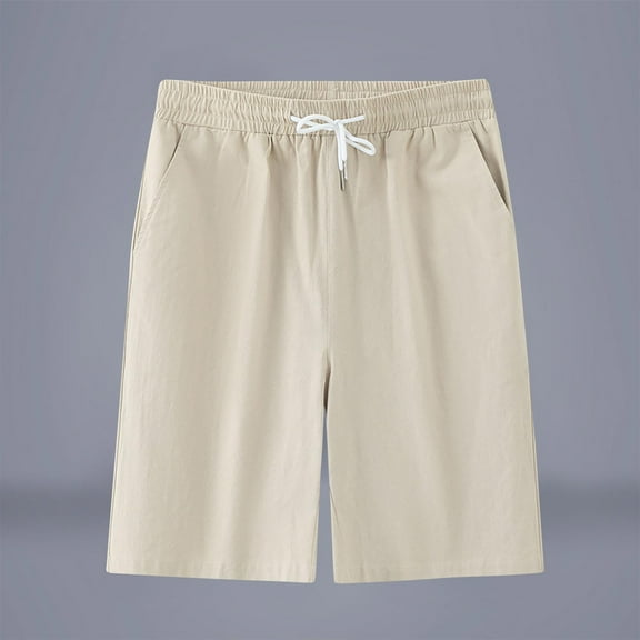 lkfuzj Men's Quick-Dry Polyester Elastic Waist Drawstring Shorts with Pockets - Summer Swimming, Running, Gym, Beach Casual Sports Pants for Men