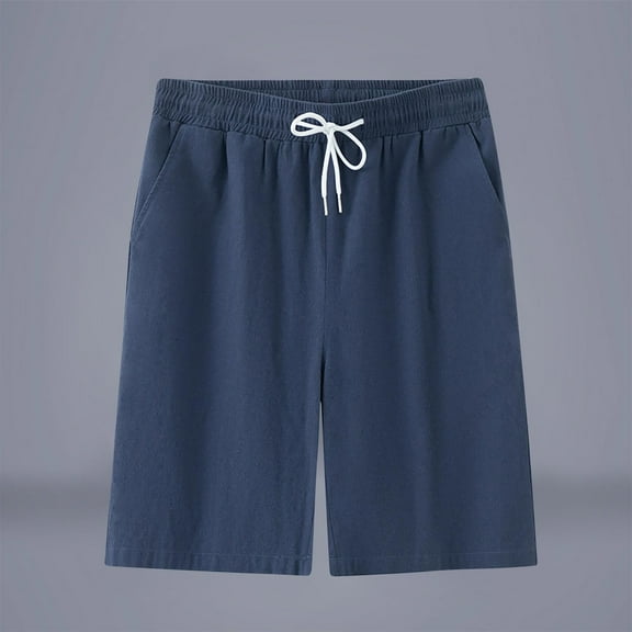 lkfuzj Men's Quick-Dry Polyester Elastic Waist Drawstring Shorts with Pockets - Summer Swimming, Running, Gym, Beach Casual Sports Pants for Men