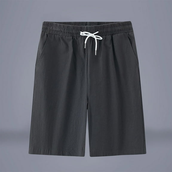 lkfuzj Men's Quick-Dry Polyester Elastic Waist Drawstring Shorts with Pockets - Summer Swimming, Running, Gym, Beach Casual Sports Pants for Men