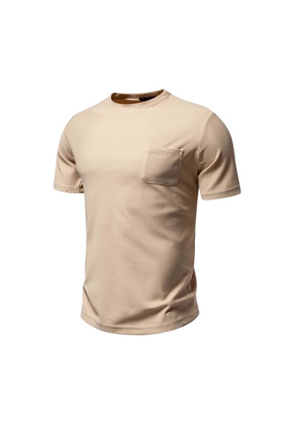 Men's Round Neck Irregular Cotton Splicing Color Pullover Short Sleeve Round-Neck Blouses Shirts Chic Summer Men's Tops Cool 2024 Summer Shirts Tops Khaki