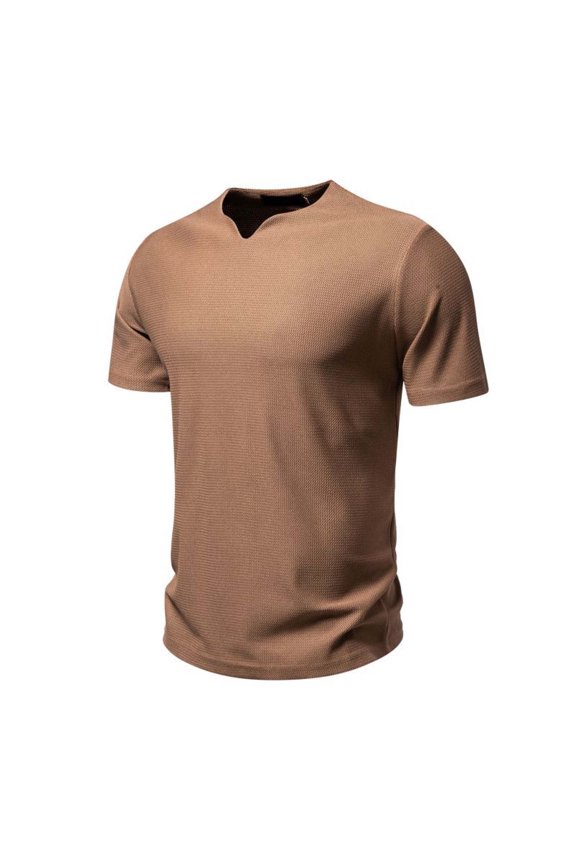 Men's Round Neck Irregular Cotton Splicing Color Pullover Short Sleeve V-Neck Blouses Shirts Chic Summer Men's Tops Cool 2024 Summer Shirts Tops Coffee