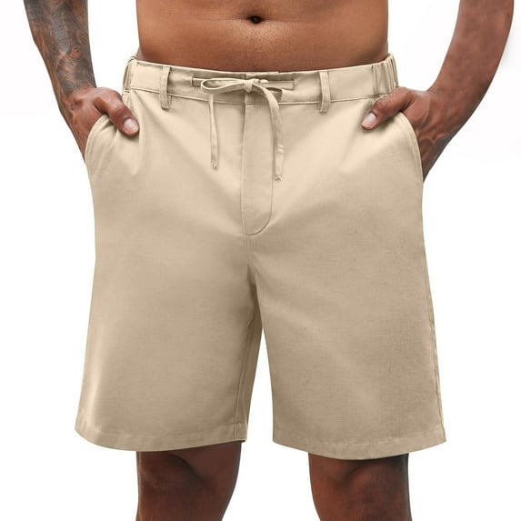 lkfuzj Men's Shorts with Elastic Waist Summer Fashion Straight Leg Solid Color Short Pants Casual Workout Gym Sports Breathable Trouser with Pocket for Daily Wear