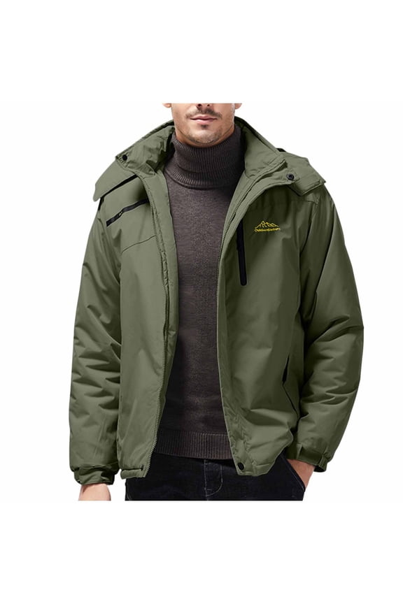 Men's Ski Jacket Winter Outdoor Sports Warm Coat Plus Velvet Waterproof Windbreaker Casual Long Sleeved Hooded Outerwear Skiing Jackets - Army Green
