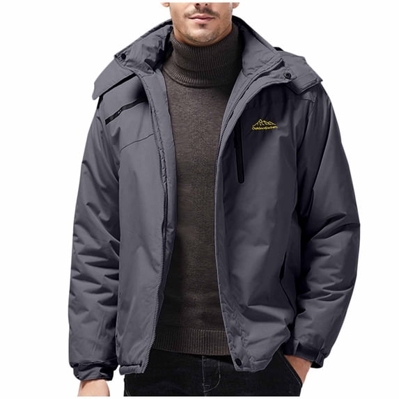 lkfuzj Men's Ski Jacket Winter Outdoor Sports Warm Coat Plus Velvet Waterproof Windbreaker Casual Long Sleeved Hooded Outerwear Skiing Jackets - Dark Gray