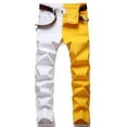 thumbnail image 1 of lkfuzj Men's Slim Fit Skinny Jeans Two Tone Patchwork Designer Stretch Regular Denim Pants New Fashion Casual Fit Printed Jeans Skinny Denim Pants White, 1 of 8
