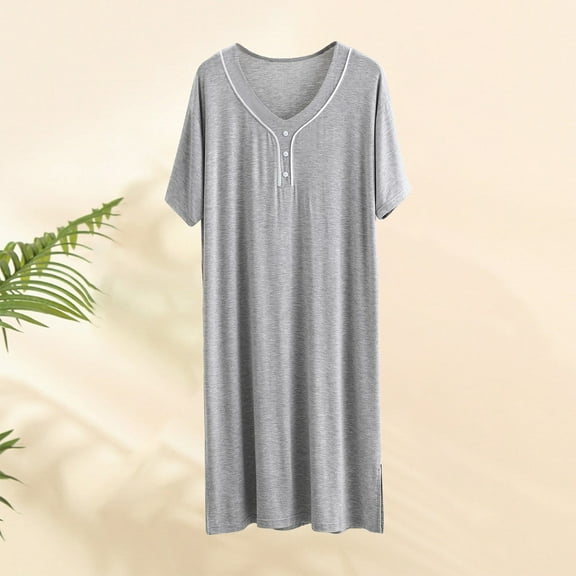 lkfuzj Men's Soft Cotton Polyester Sleepwear with Long Sleeve & Relaxed Fit, Breathable Lightweight Robe for Bedroom Home Gym Beach, Casual Solid Color Nightgown