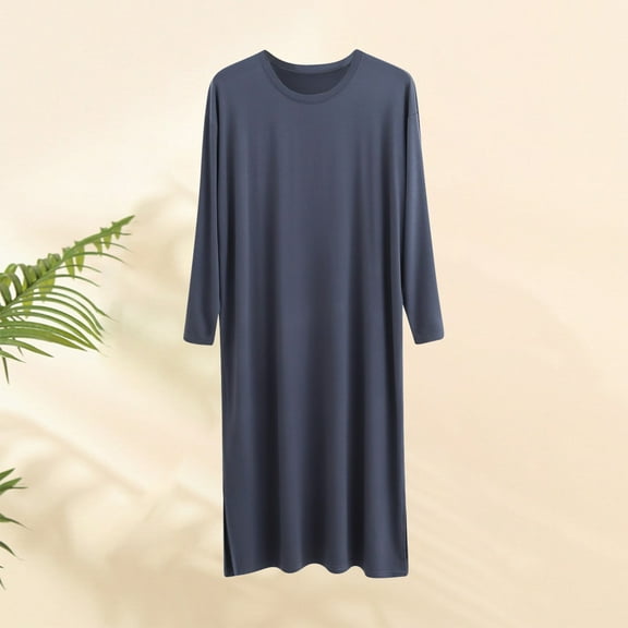 lkfuzj Men's Soft Cotton Polyester Sleepwear with Long Sleeve & Relaxed Fit, Breathable Lightweight Robe for Bedroom Home Gym Beach, Casual Solid Color Nightgown