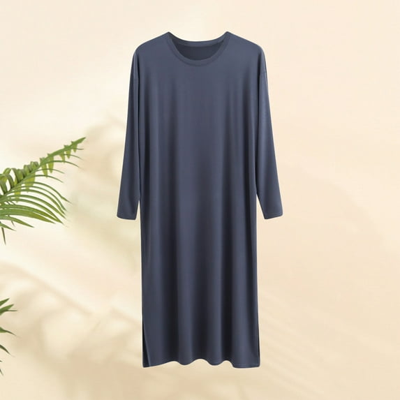 lkfuzj Men's Soft Cotton Polyester Sleepwear with Long Sleeve & Relaxed Fit, Breathable Lightweight Robe for Bedroom Home Gym Beach, Casual Solid Color Nightgown