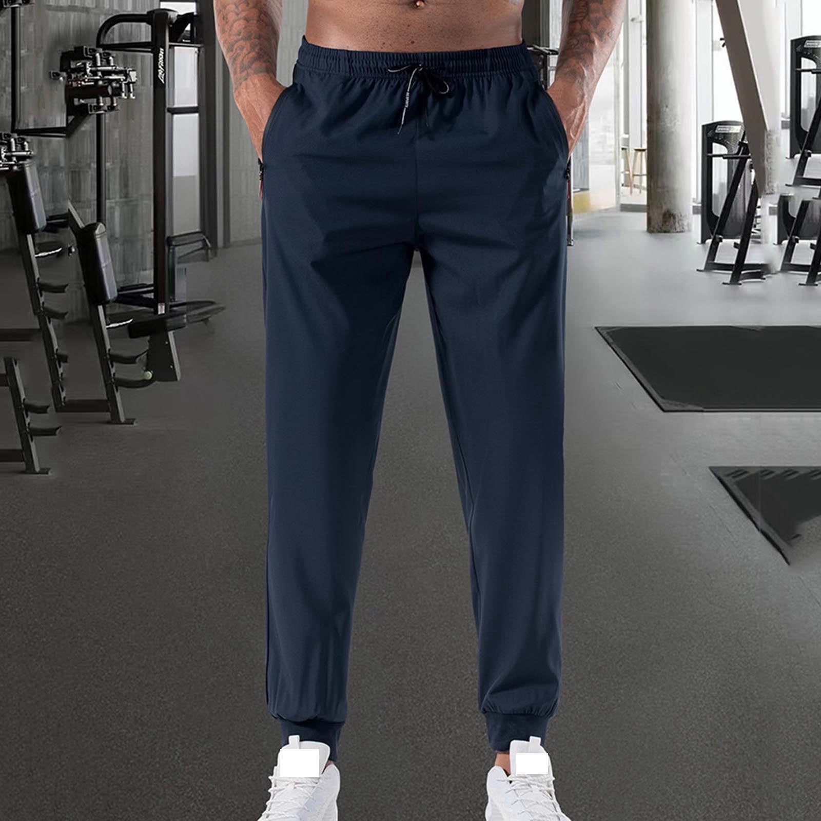 lkfuzj Men's Solid Color Ice Silk Casual Sports Pants - Elastic