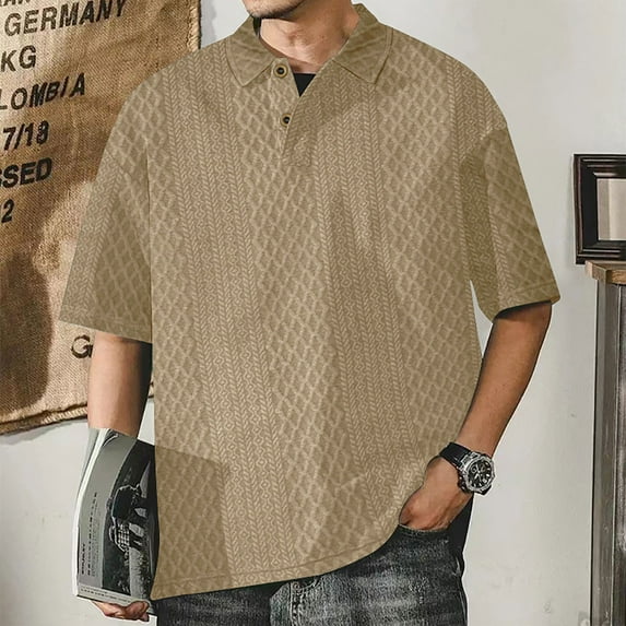 lkfuzj Men's Solid Color Lapel Fallow Button-Up Sports Short Sleeve Top Top/shirt Soft Summer Gentlemen's Tops Cool 2024 Mens Tops Khaki